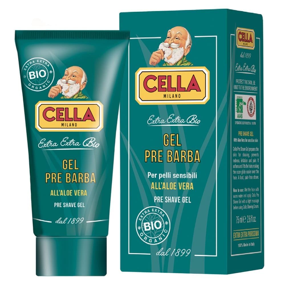 Cella Milano Organic Pre Shave Gel 75ml | Aloe Vera Enriched | Sensitive Skin | Effortless Razor Glide | Made in Italy