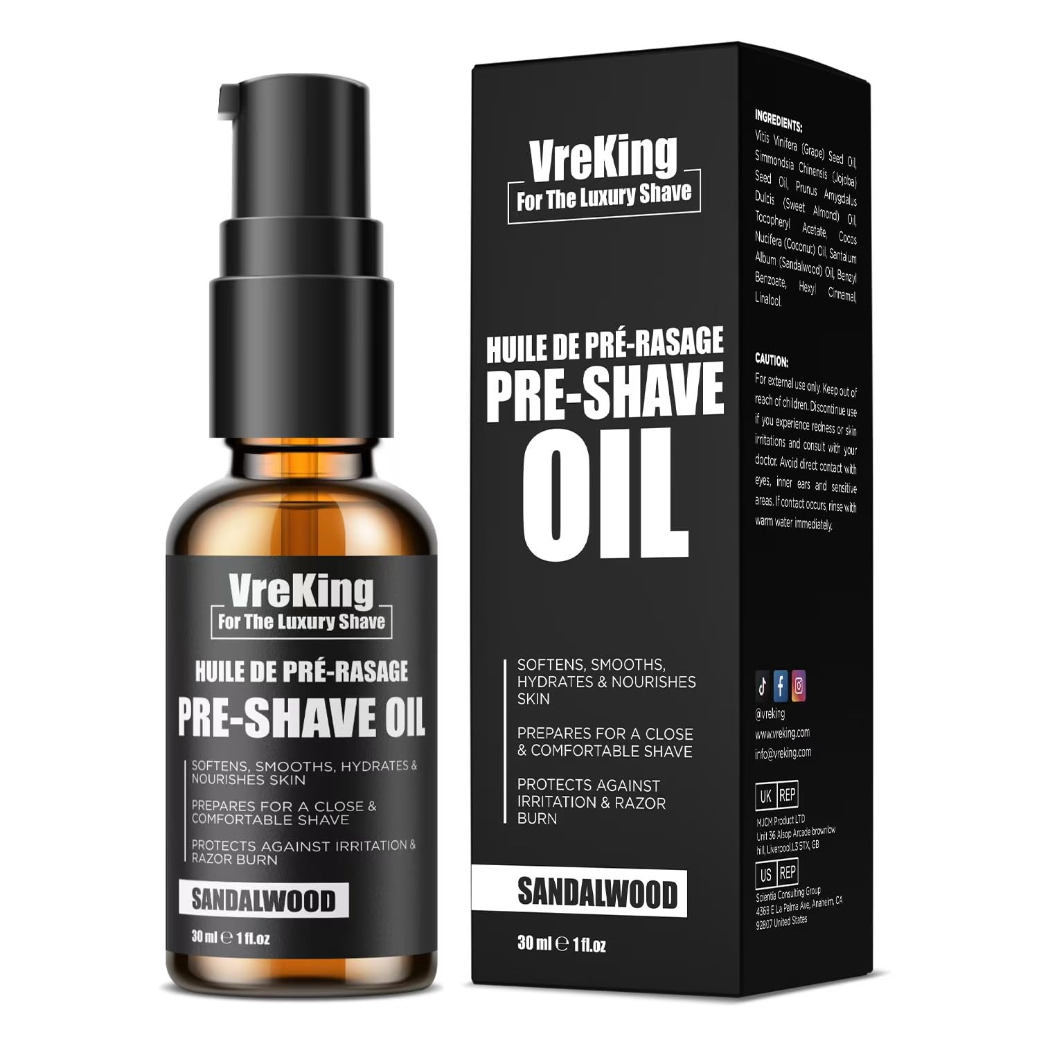 Pre Shave Oil for Men - Smooth Shaving Solution - Protects Against Irritation & Razor Burn - Sandalwood Scent - 30ml